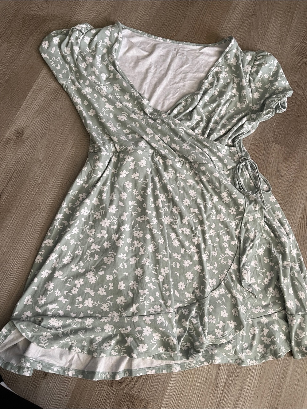 No Boundaries Sage Green Floral Wrap Dress